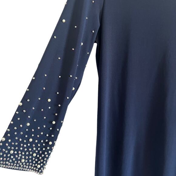 NWT MSK Dress SMALL Embellished Sleeved Sheath Stretch  Navy Blue - Picture 7 of 11